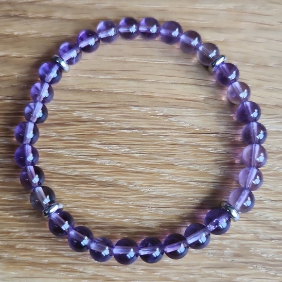 Hand Crafted Jewelry - Amethyst Bead Hand Crafted Stretch Bracelet